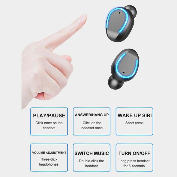 Mini Bluetooth Earphones LED Display Headphones Stereo Sound